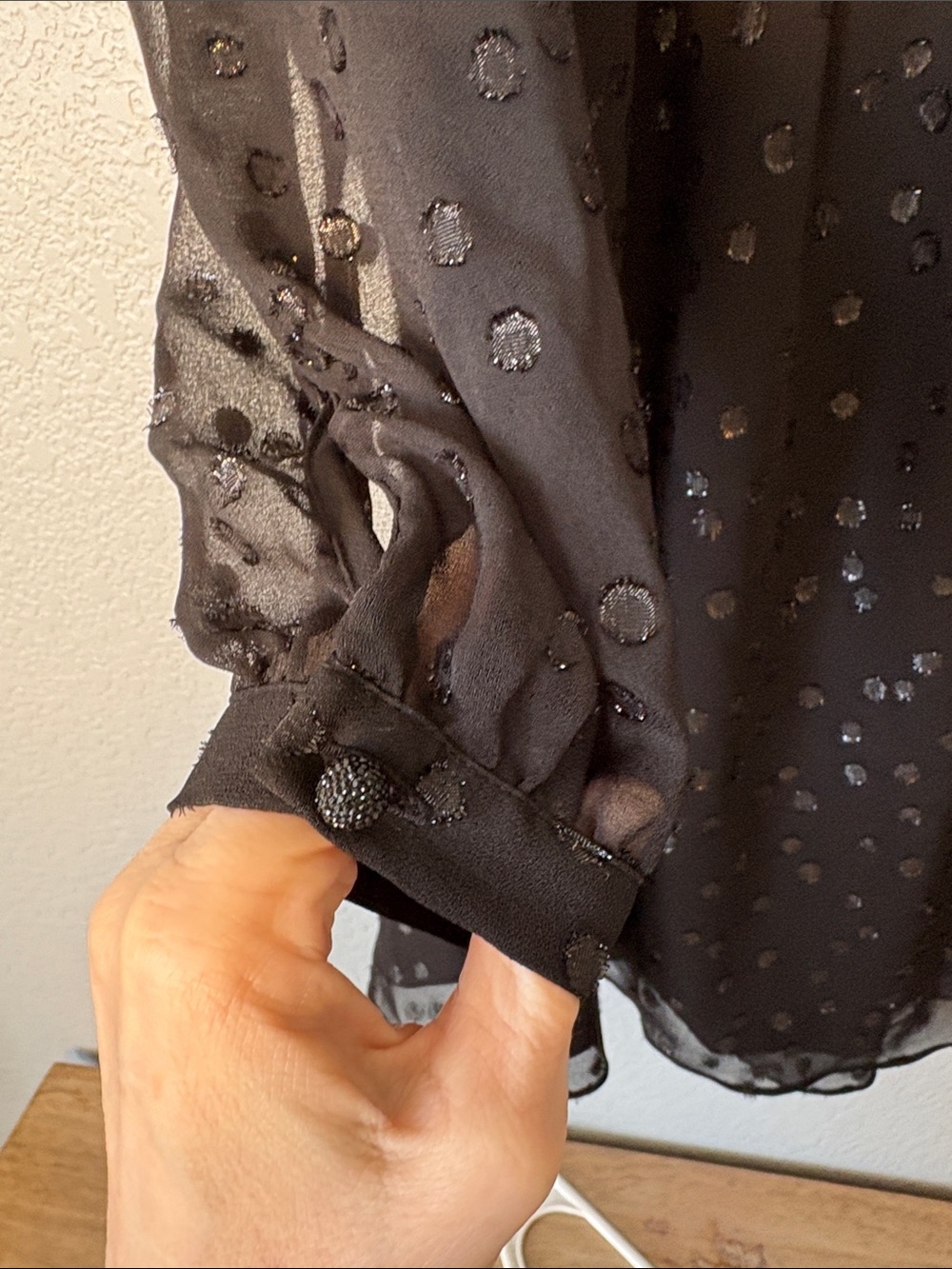 The Kooples Black Sheer Dot-Texture Long-Sleeve Mini Dress - Picture 6 of 9